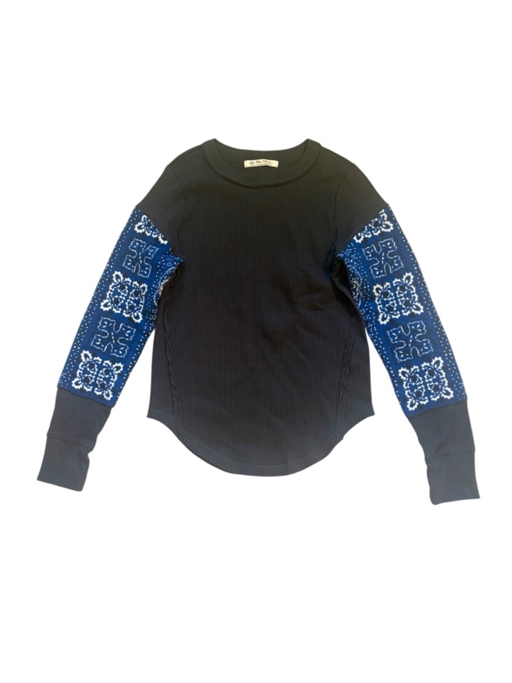 We The Free People Nikki Thermal Waffle Knit Top M Statement Sleeves Boho Folk